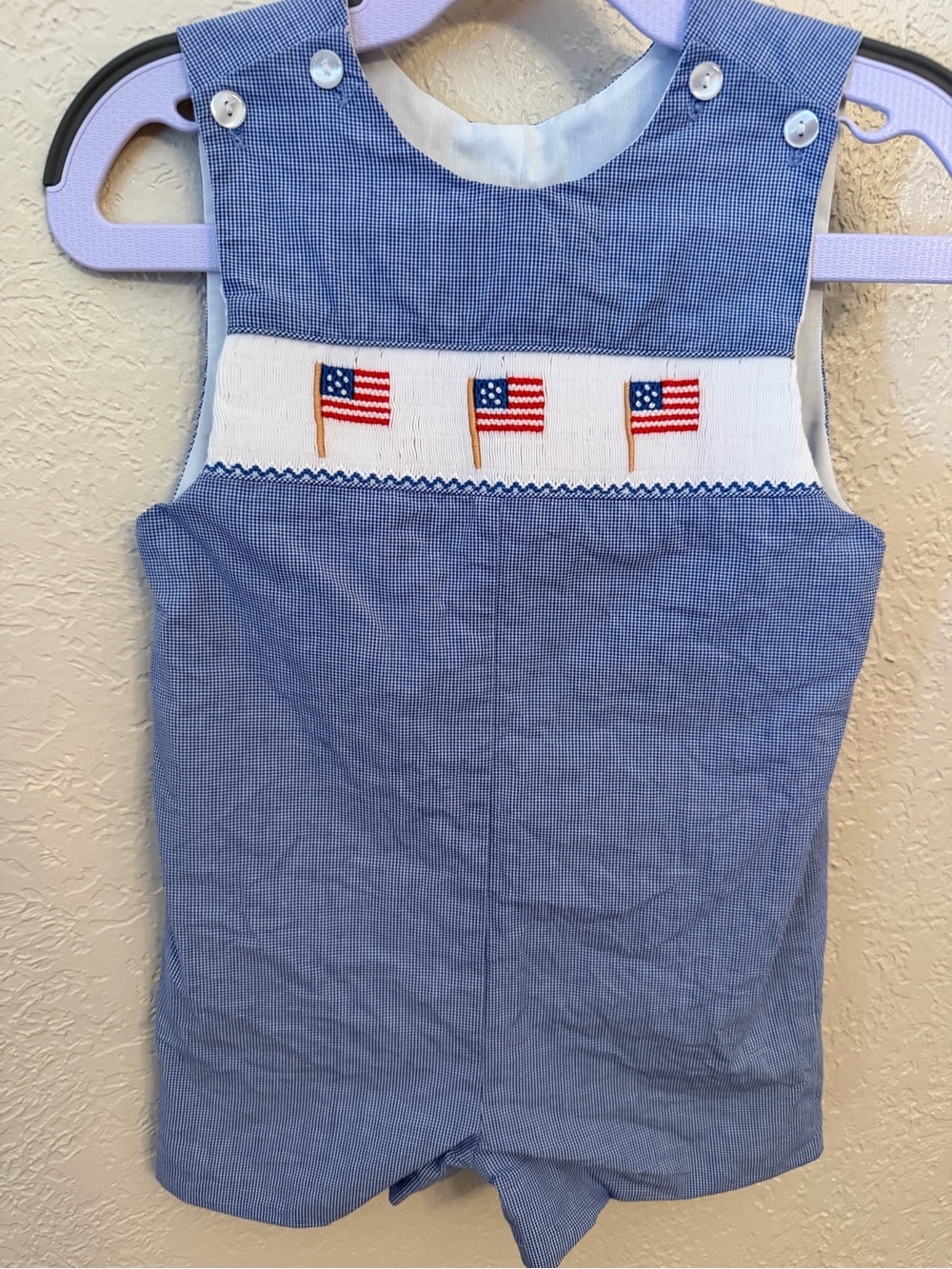 Edgehill Collection Blue Smocked Flag One-Piece Romper